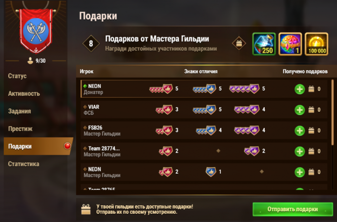 подарки от мастера гильдии